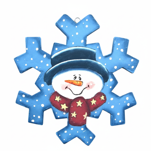 Painted Snowflake Snowman Ornament