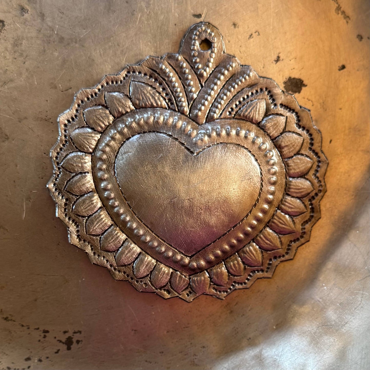Sacred Heart, Wall Decor,Handmade Metal Haiti 3.5"x3.5"
