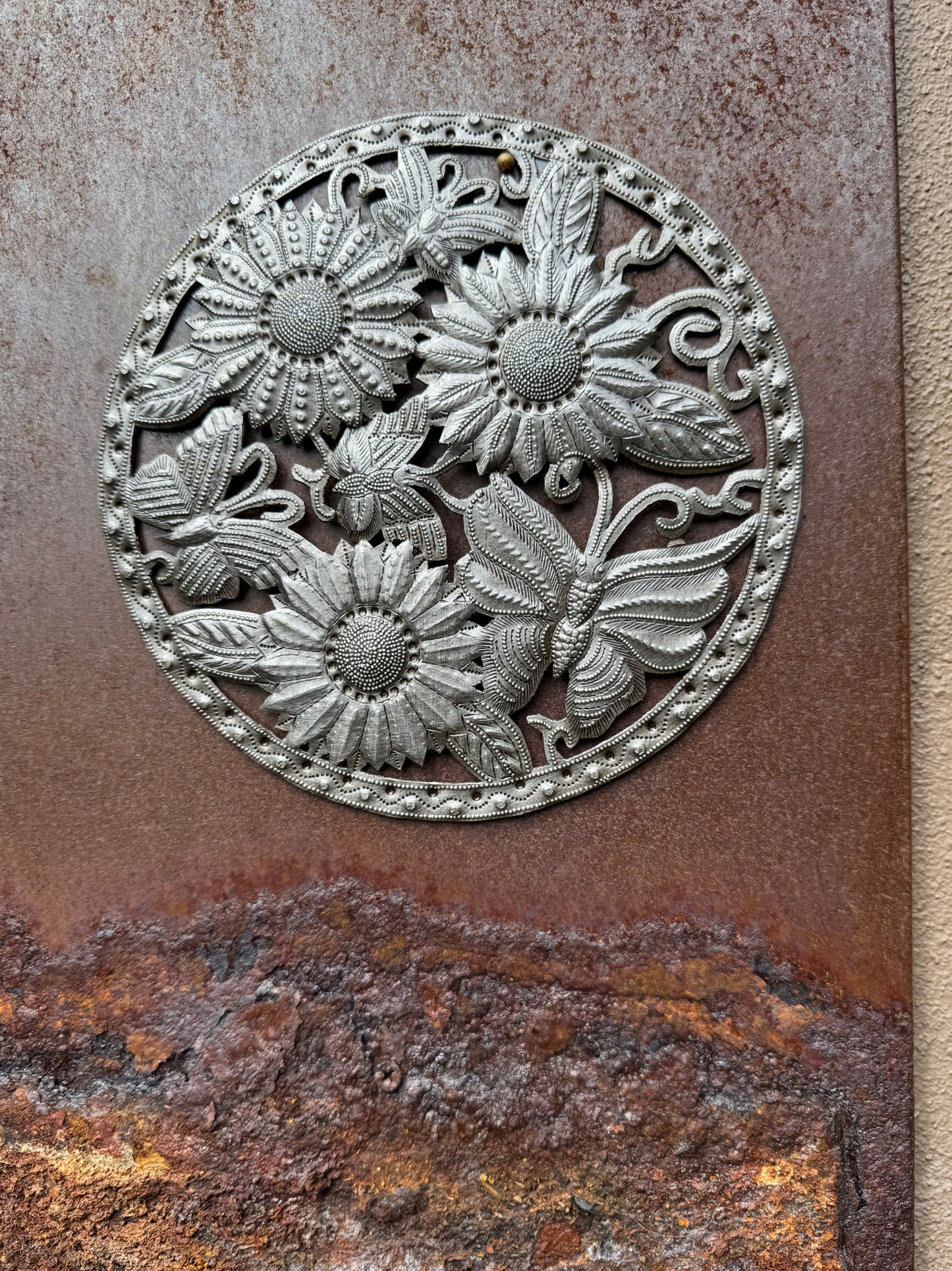 Butterfly and Sunflowers Garden Metal 8" x 8" Wall Hanging