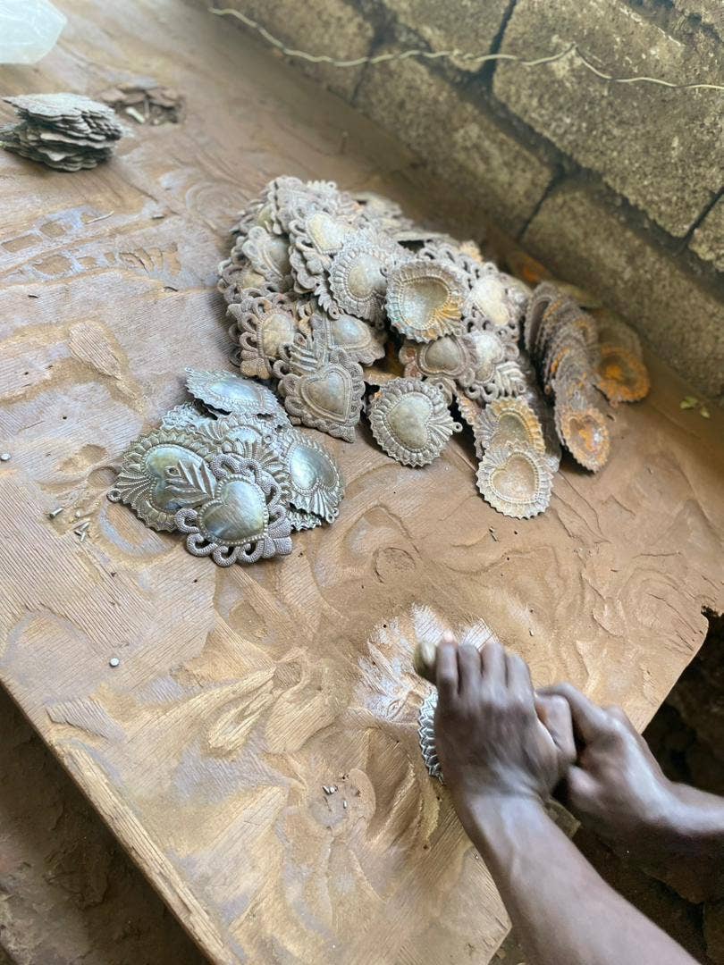 Sacred Heart, Wall Decor,Handmade Metal Haiti 5.75" x 4"