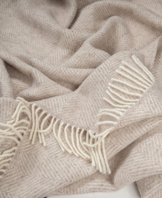 Highland Tweeds Herringbone Pure New Wool Throw - Linen