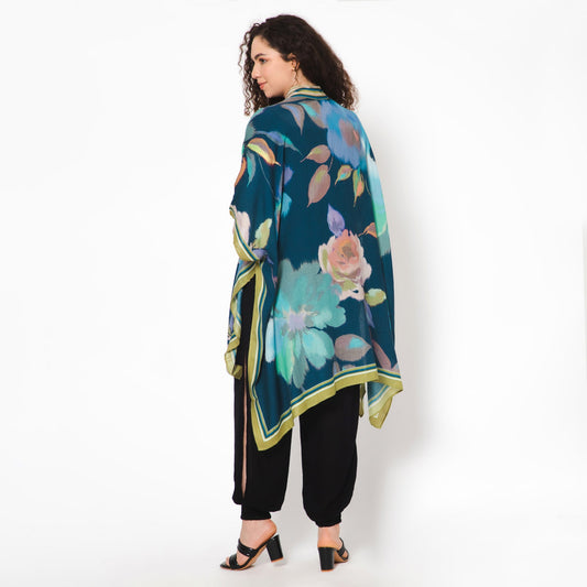 Conspicuous Floral Kimono - Cobalt Blue