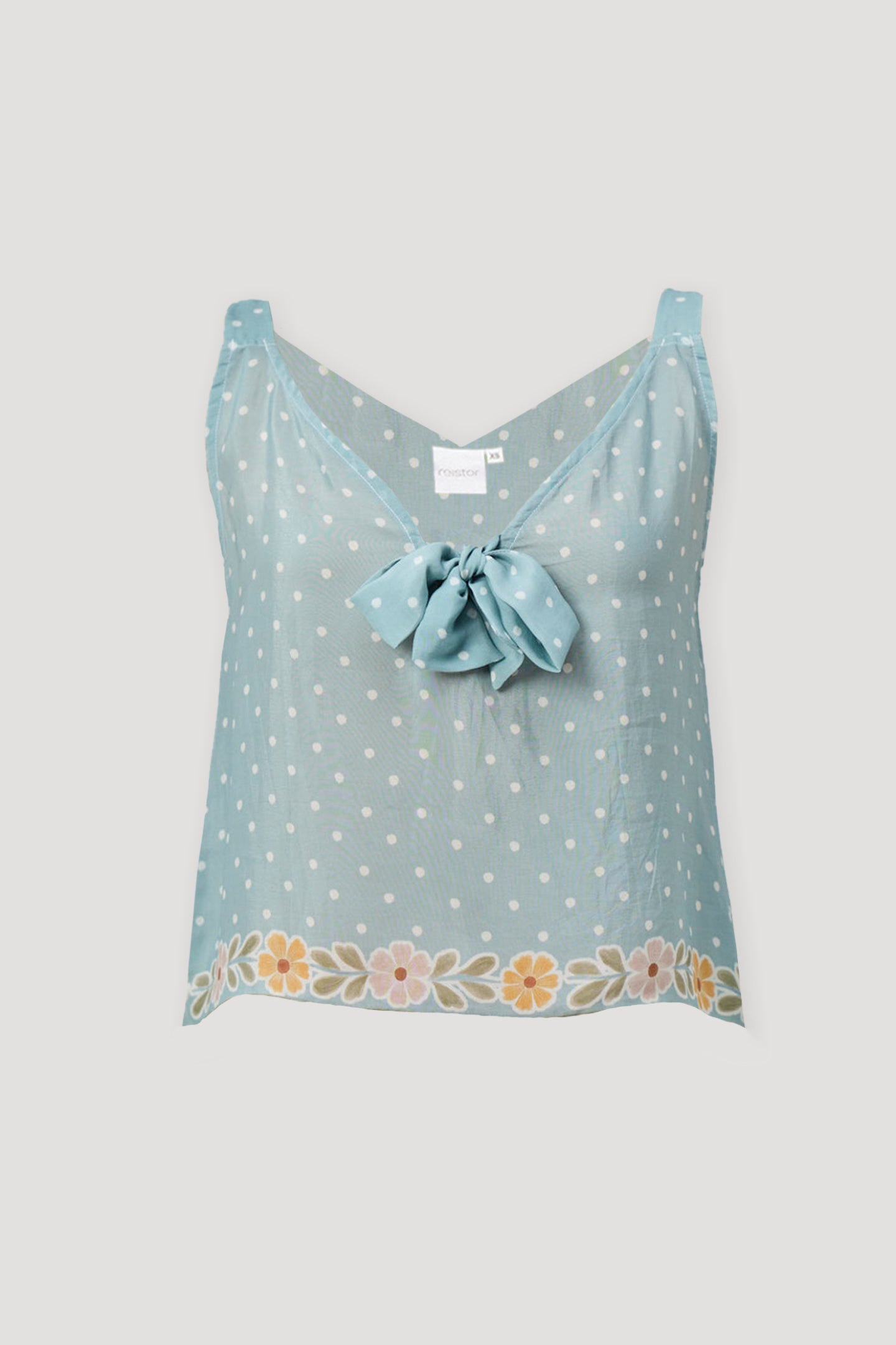 Deep V-Neck Polka Dot Top with Bow Detail