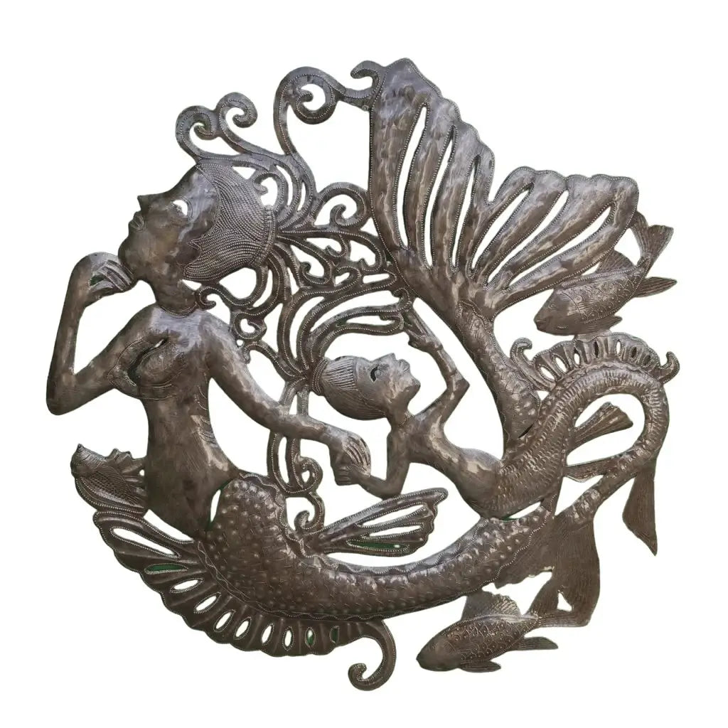 Mother Daughter Mermaids 23 Inch Handmade in Haiti Metal Art