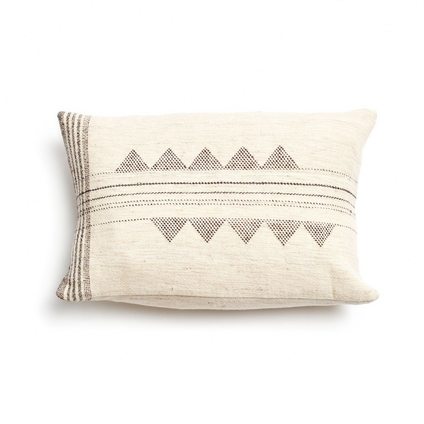 Kora White And Black Handloom Small Lumbar Pillow