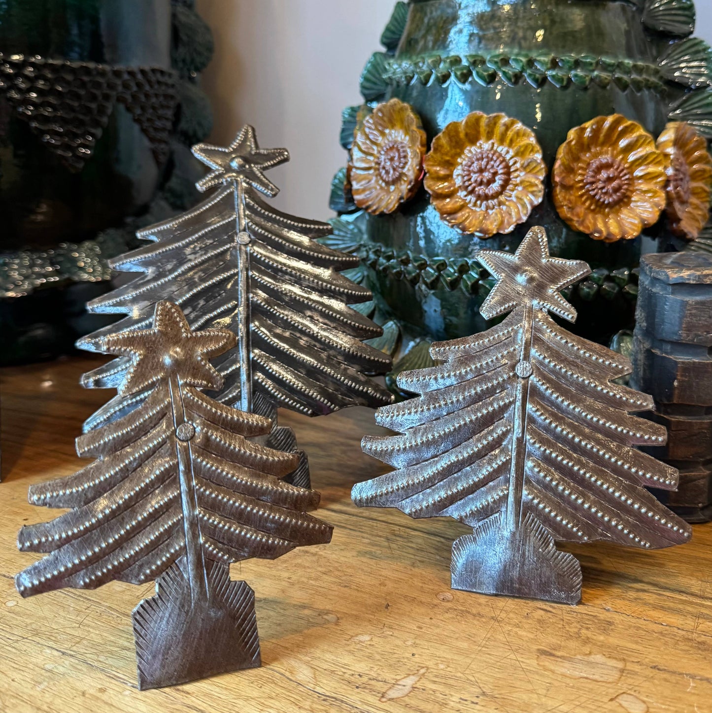 Metal Christmas Trees, Set of 3, Holiday Table Top Decor