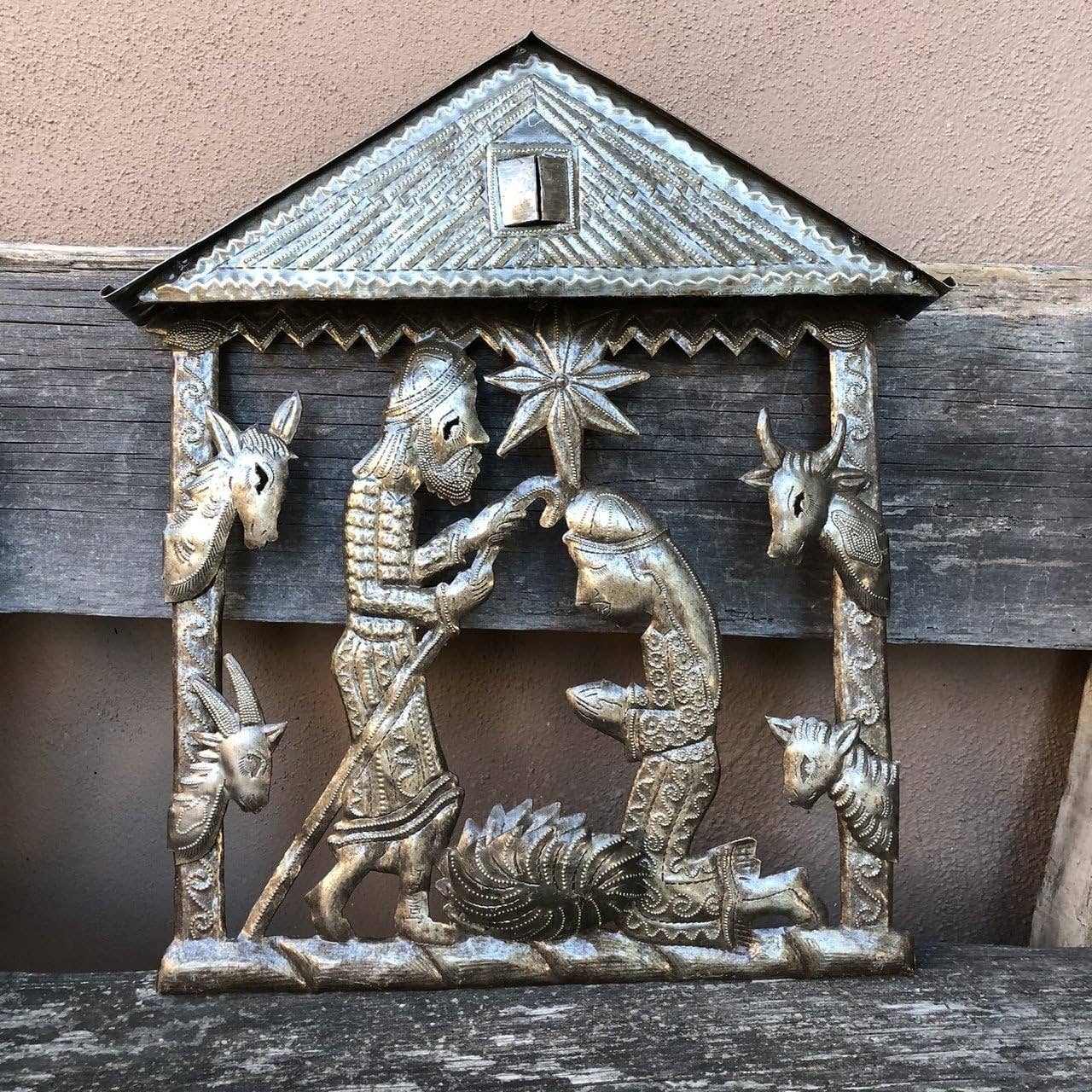 Handmade Haitian Nativity Scene – Holy Family Metal Art
