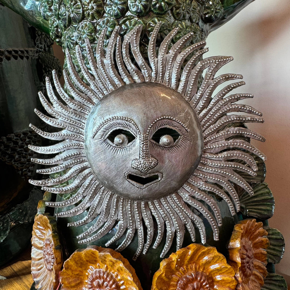 Decorative Ray of Sunshine, Mini Sunface, Metal Decor, 6"