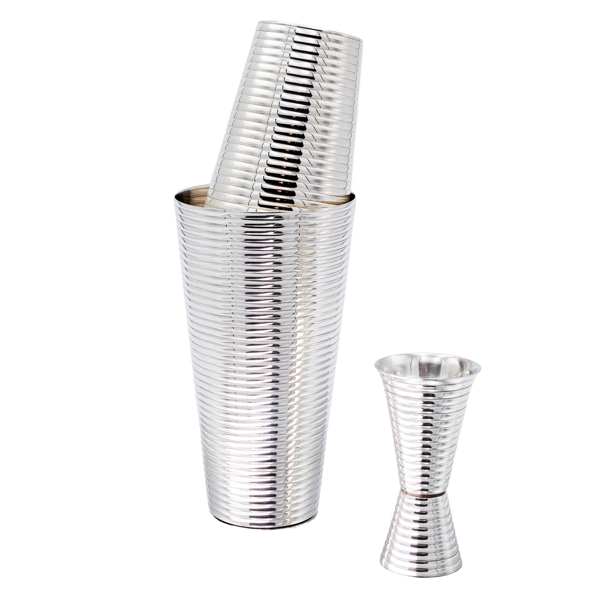 Fluted Silver 3-Piece Cocktail Shaker Set