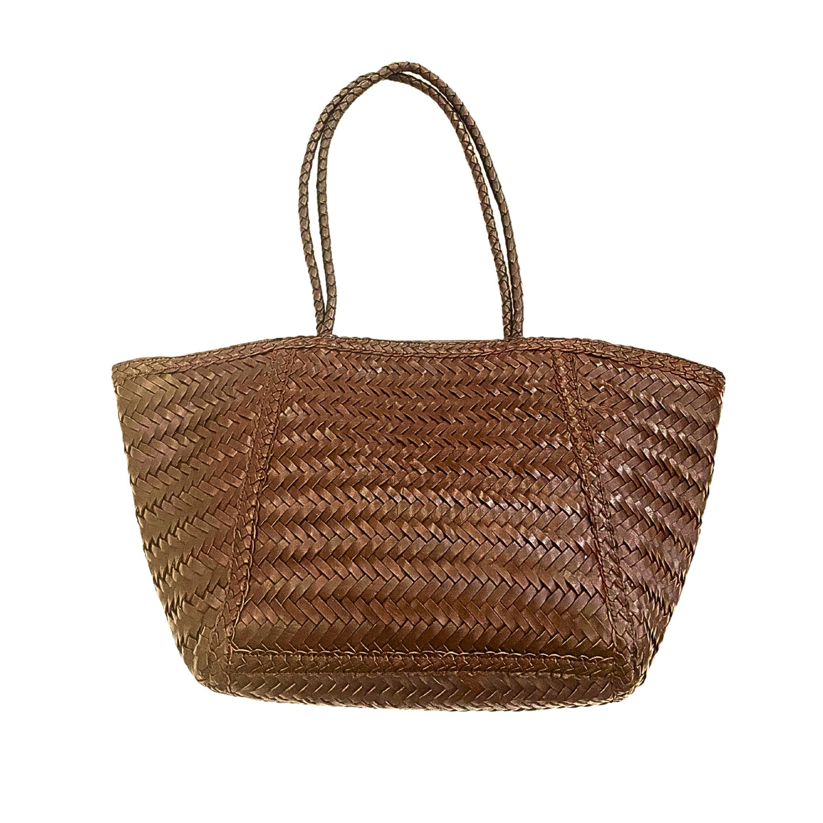 Phoebe Artisan Handwoven Leather Oversized Tote in Brown