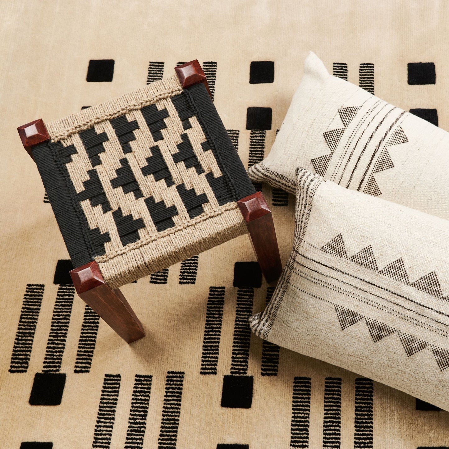 Kora White And Black Large Artisanal Handwoven Lumbar Pillow