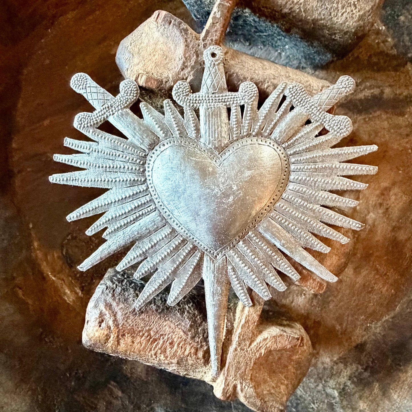 Sacred Heart Wall Art Haitian Metal Sculpture Crossed Swords