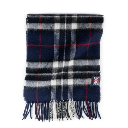 Heritage Plaid Fringed Merino Wool Scarf - Cambridge Navy