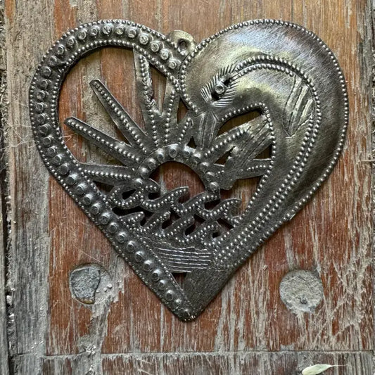 Handcrafted Dolphin Heart Ornament - Haitian Metal Art, 4.5