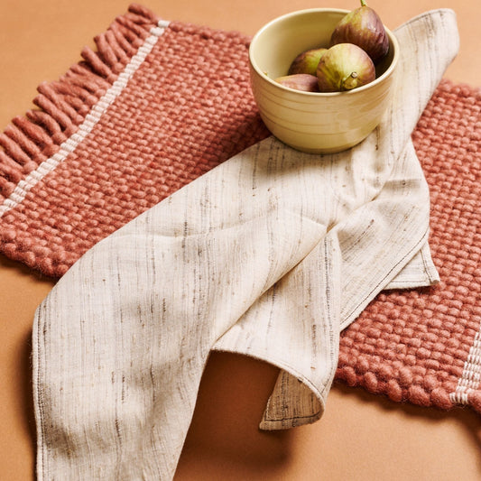 Kora Off White Peace Silk Handloom Napkin ( set of 4 )