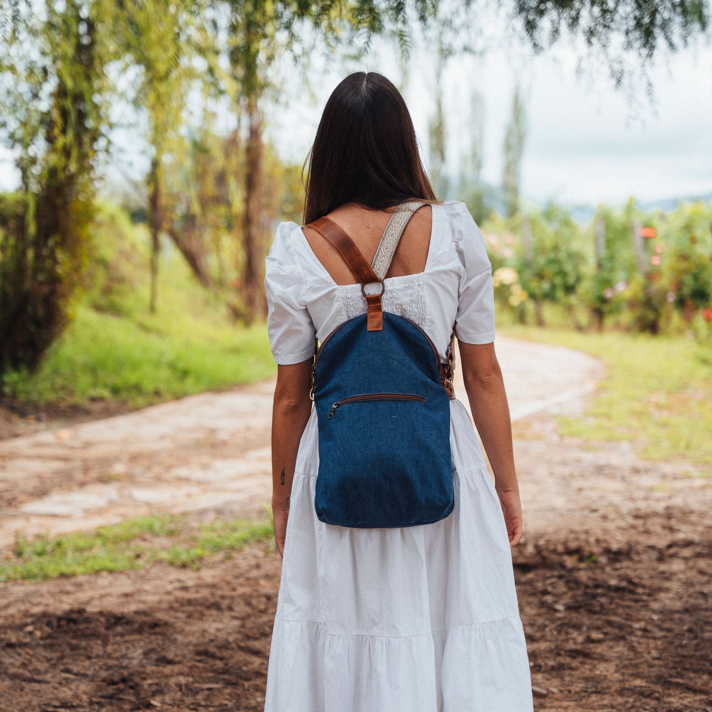 Relaxed Crossbody Backpack in Denim