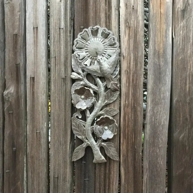 Metal Garden Art Sunflowers, Recycled Haitian Decor 5"x14.5"