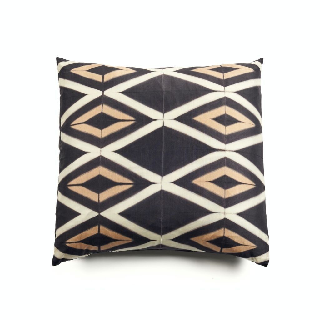 Tisa Indigo Handcrafted Shibori Geometri Print Mulberry Silk Pillow
