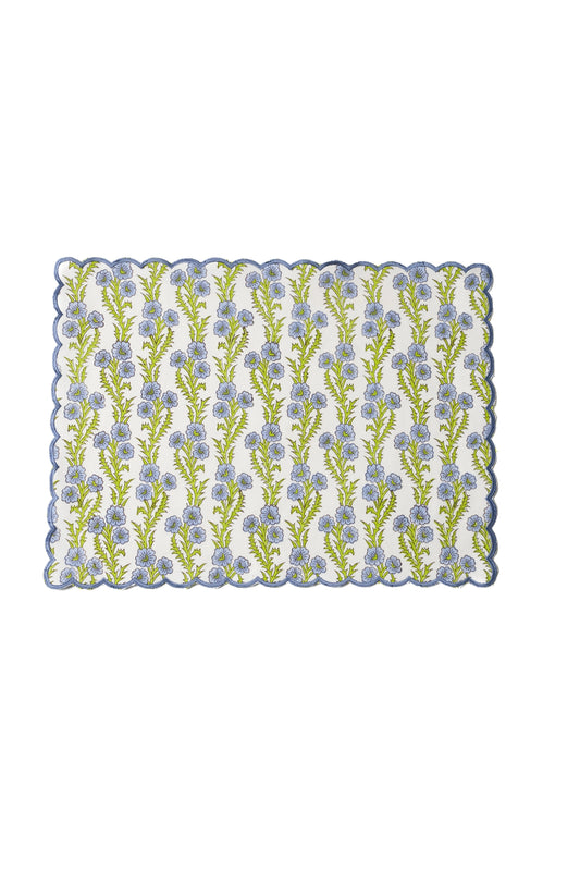 Forget-Me-Not Scallop Embroidered Blockprint Placemat