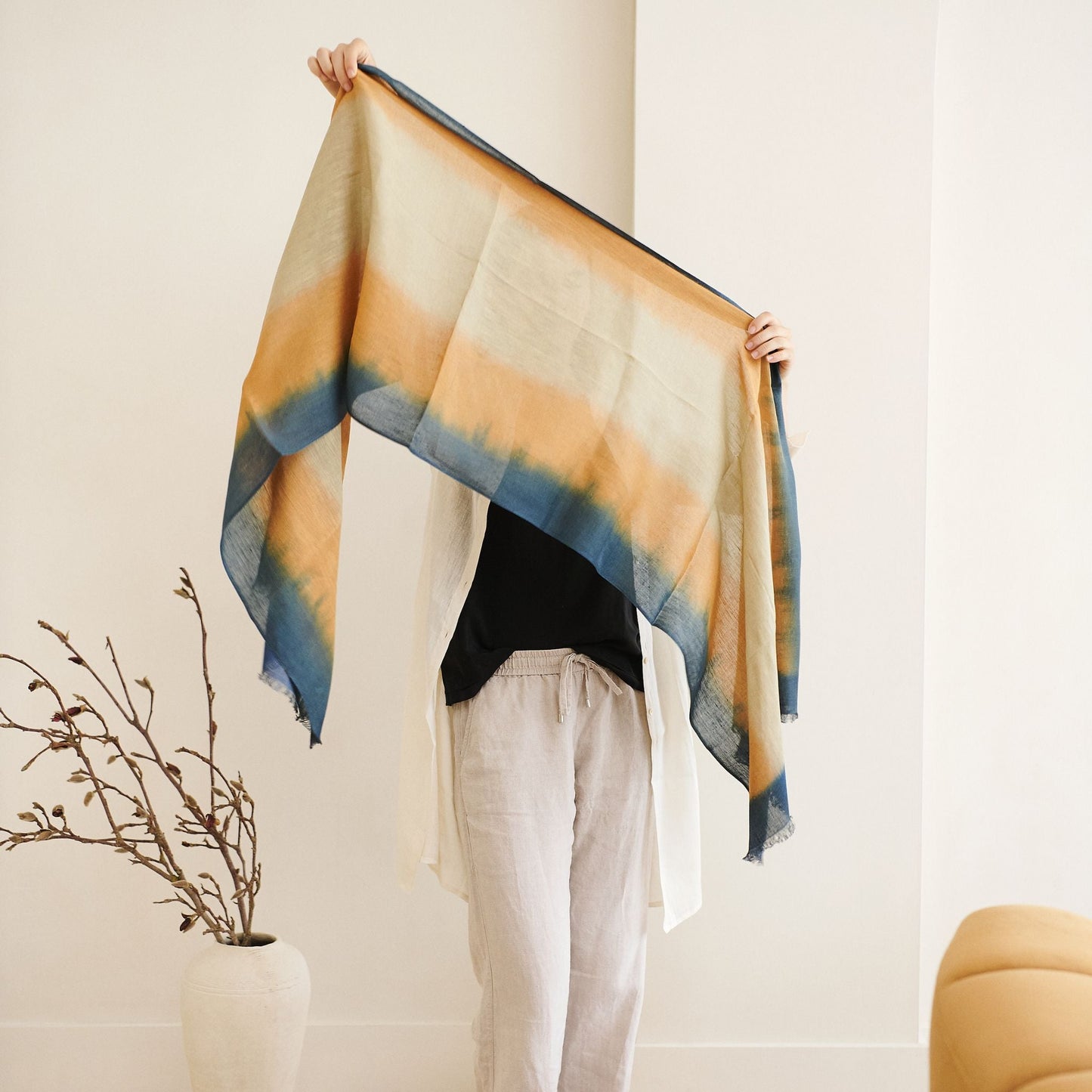 Oceana Beige Soft Linen Silk Handloom Scarf