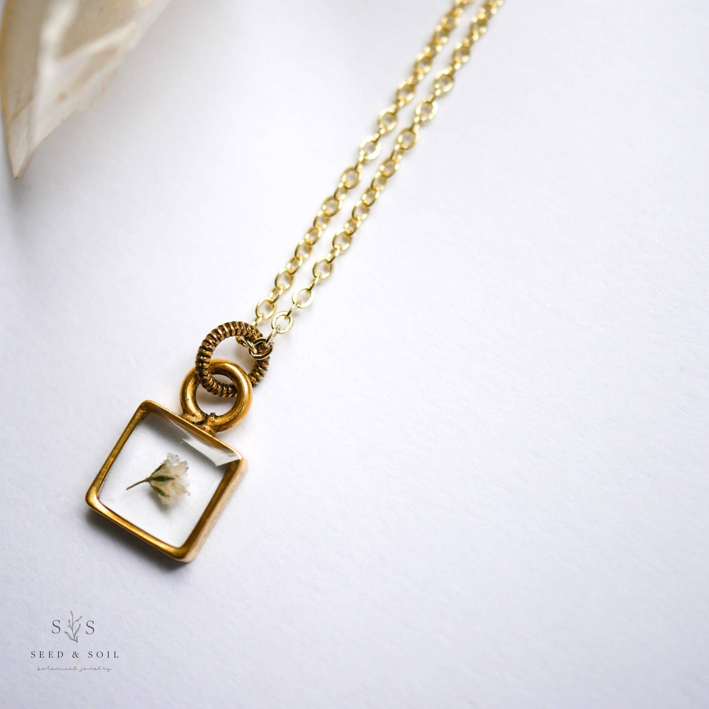 Gold Fern Necklace | Tiny Square Pendant