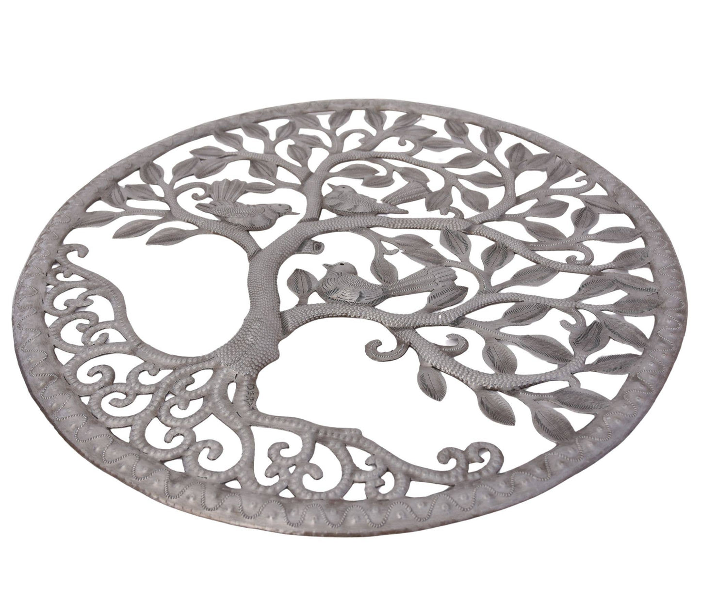 Tree of Life Metal Wall Art Birds Haitian Garden Decor 23"
