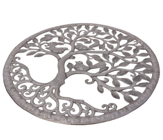 Tree of Life Metal Wall Art Birds Haitian Garden Decor 23"