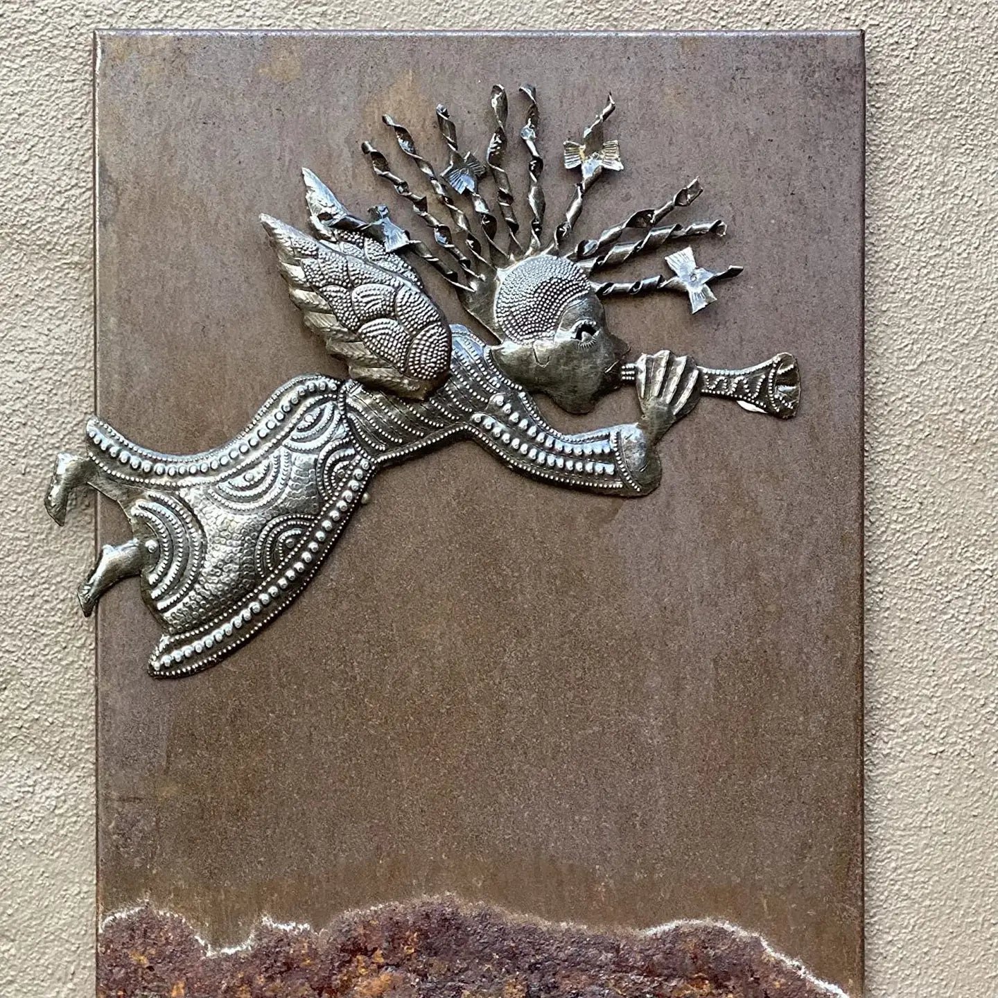 11.5" x 7" Angel Metal Art, Recycled Fair Trade Garden Decor