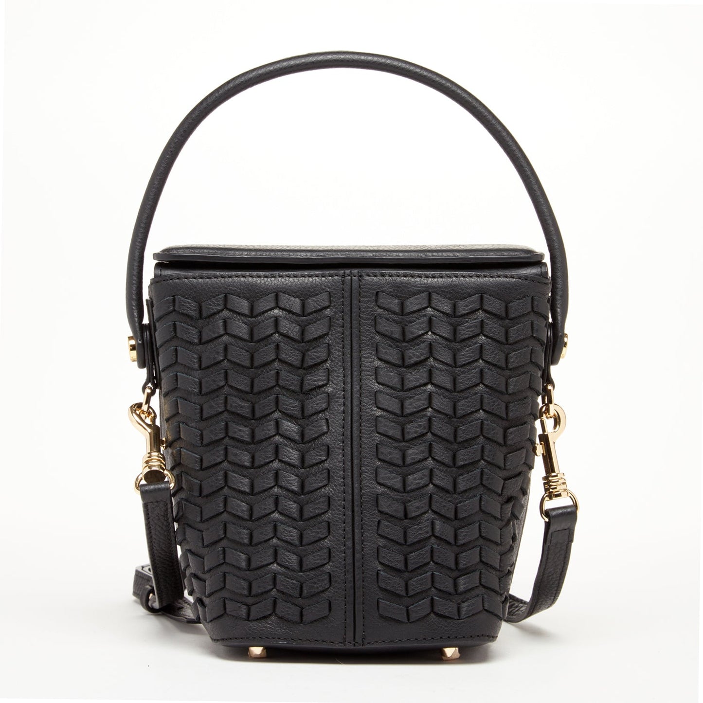 SUSU Woven Leather Bucket Bag Quilted Black Crossbody Purse Women's Handbag