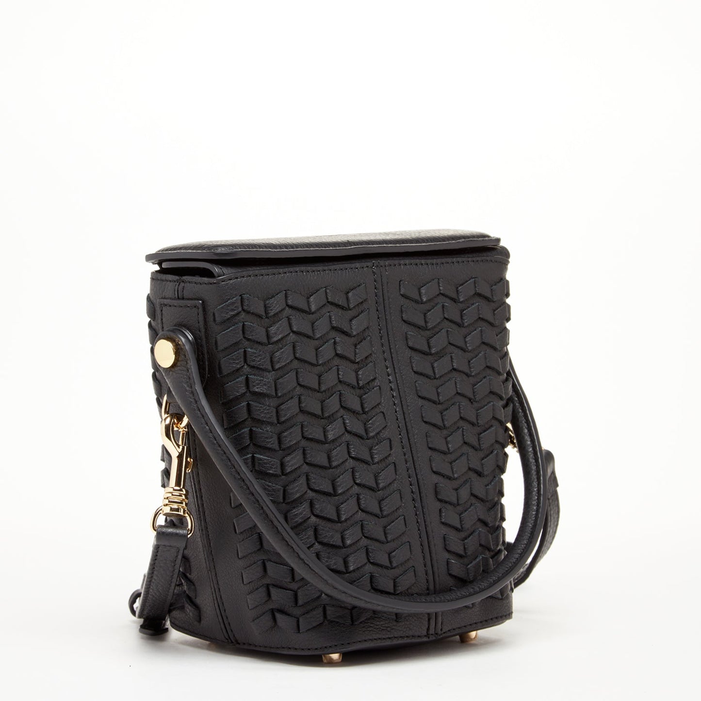 SUSU Woven Leather Bucket Bag Quilted Black Crossbody Purse Women's Handbag