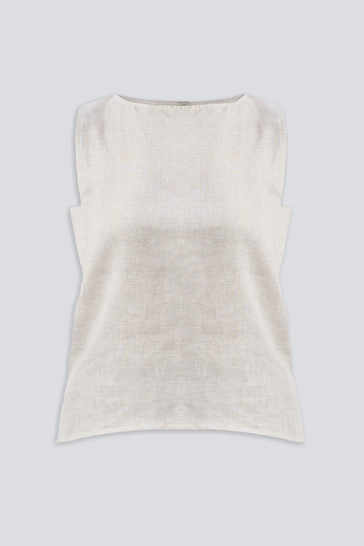 Boat Neck Top in Checkered Linen Flat Lay