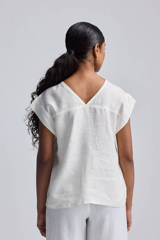Boxy Top with Embroidered Lace Detail Back