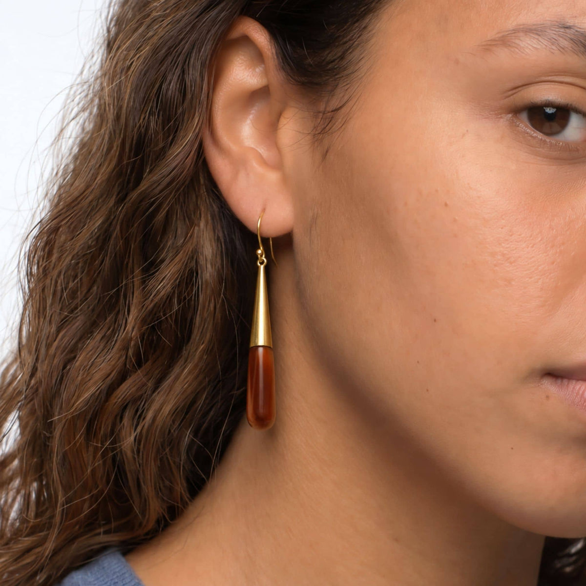 Brass & Brown Horn Teardrop Dangle Earrings | Guru EcoDunia #color_brown