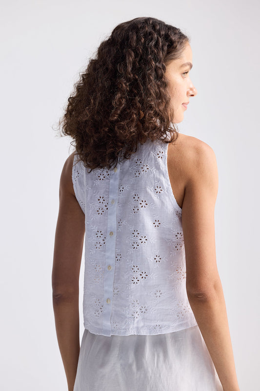 Button Back Embroidered Crop Top Behind The Back Shot