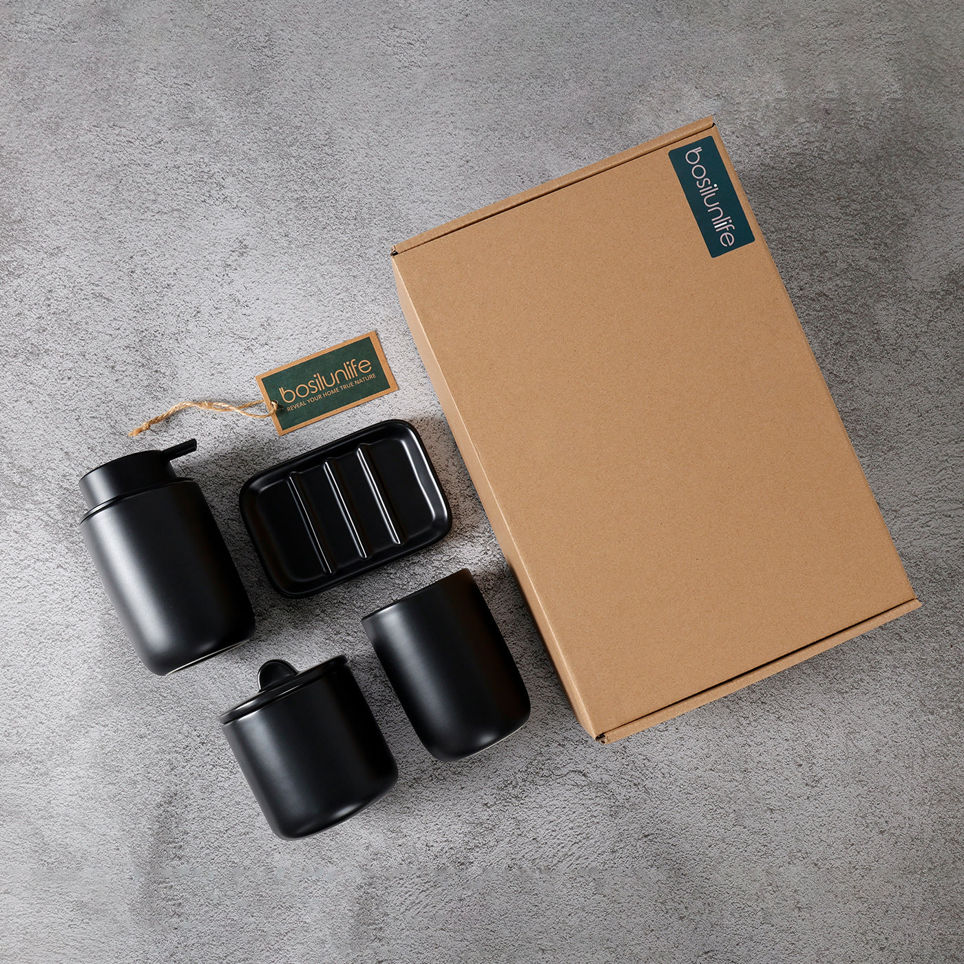 BosilunLife Matte Black 4-Piece Foaming Bathroom Set Recycled Ceramic Eco-Clay