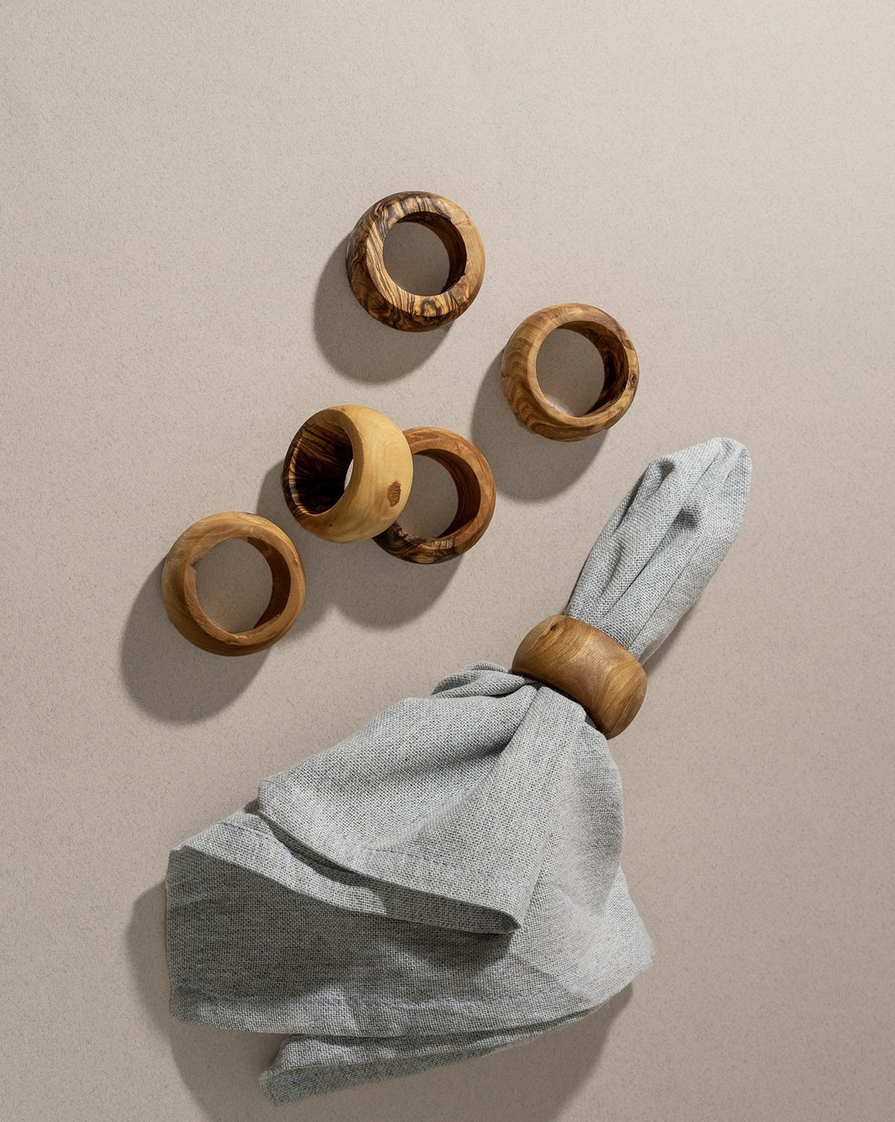 Natural Olive Wood Napkin Rings - Set of 6