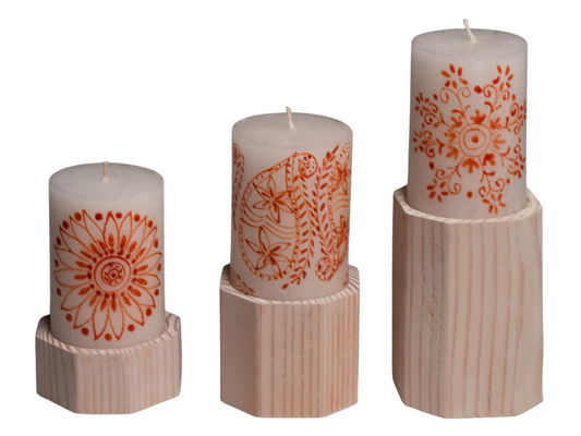 Dual Candle Holders for Pillars & Tapers - White Wash Wood