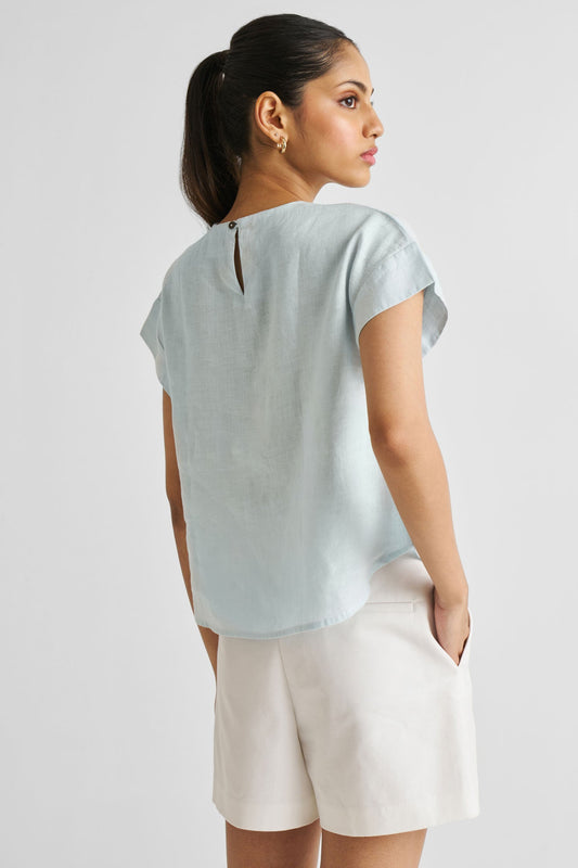Cap Sleeved Everyday Top in Summer Blue Medium Shot
