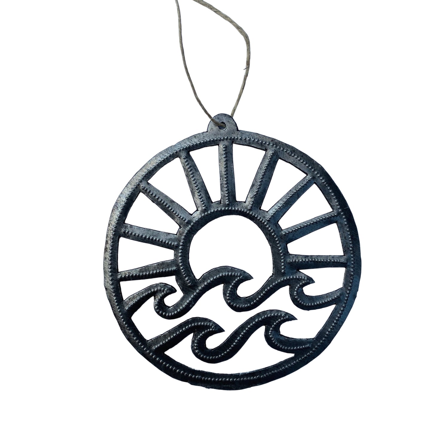 Surf, Sun and Waves, Beach Theme Ornament 4"x4" Inches, Handcrafted in Haiti, Decorative Christmas Ornaments