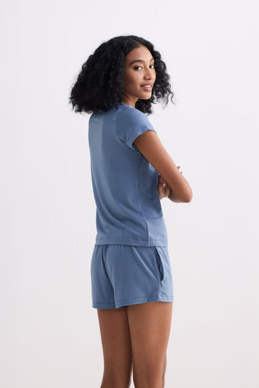 Essential Short Sleeve Tee Set in Blue Side