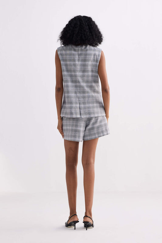 Cotton Tweed Vest Jacket in Grey Back