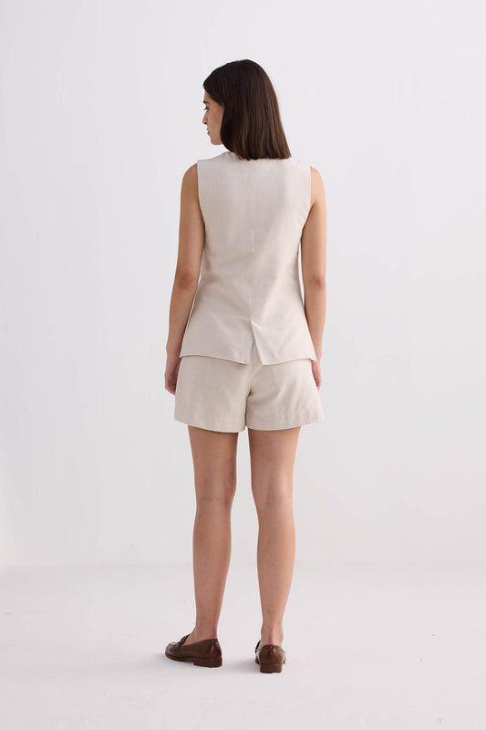 Cotton Tweed Vest Jacket in Cream Behind The Back shot