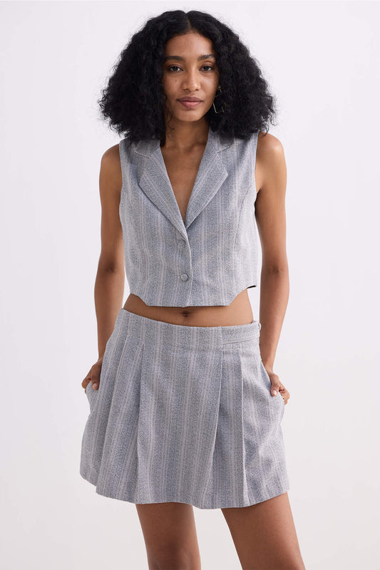 Cropped Cotton Tweed Vest in Grey Front