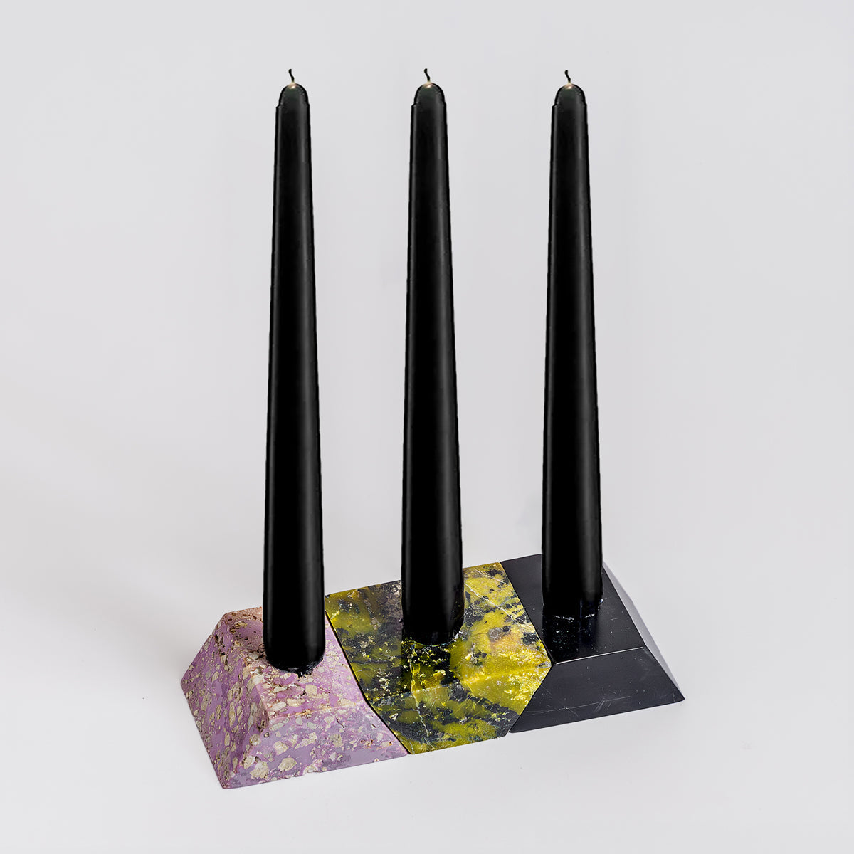 Triangle Gemstone puzzle / 3piece candelabra - Lila Black