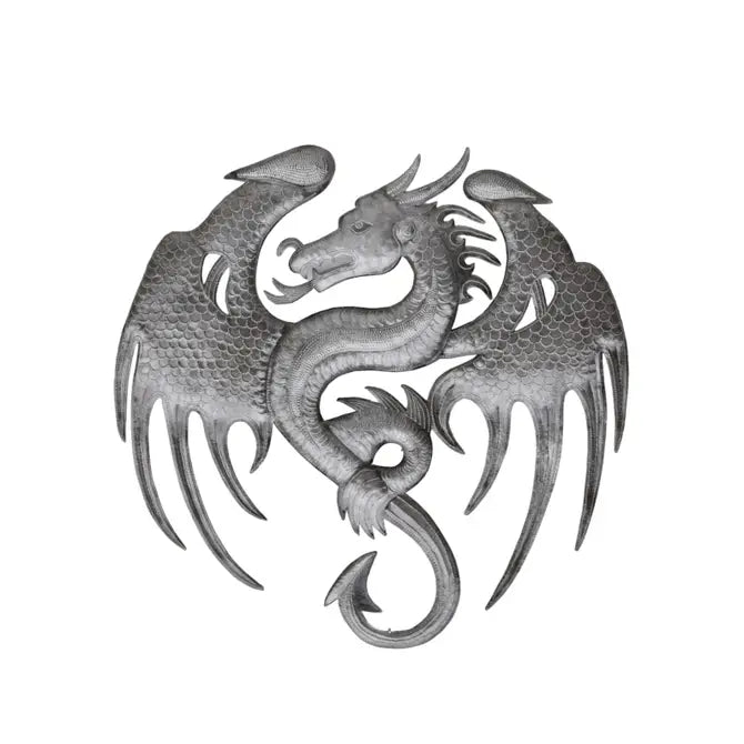 Wall Hanging Metal Dragon, Mythical Handmade 22" x 22"