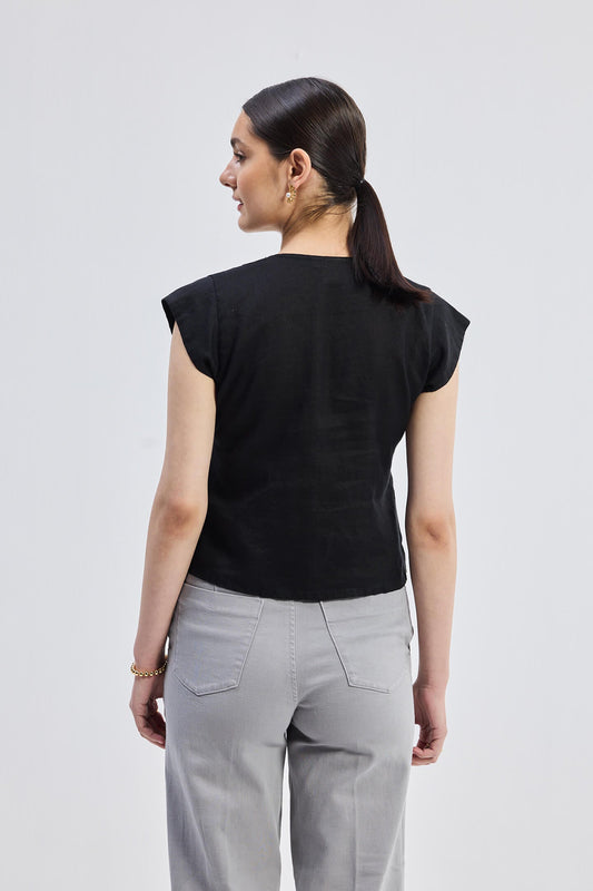 Deep V-neck short top in Black Backup