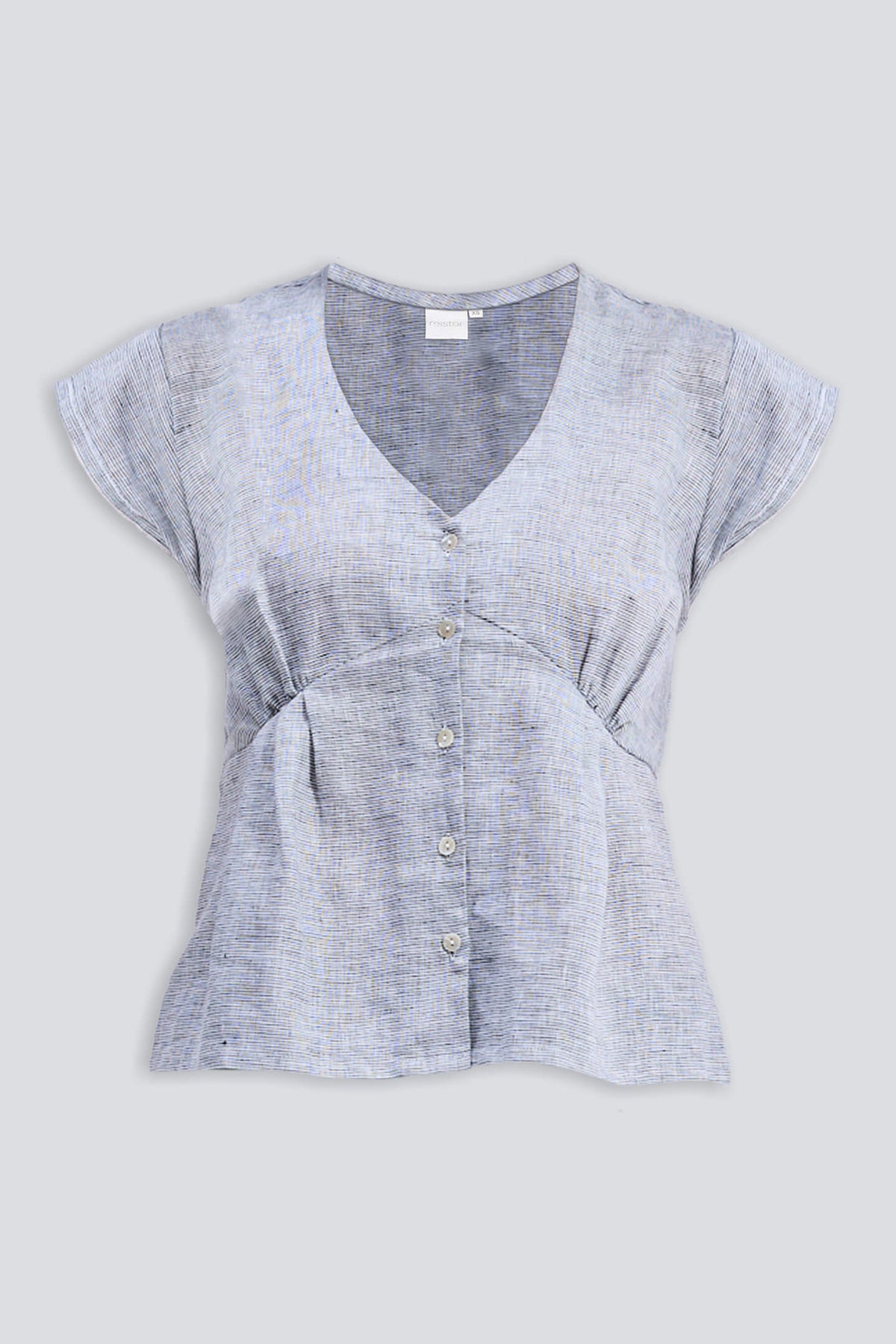 Deep V-neck short top in Linen Stripes Flat Lay
