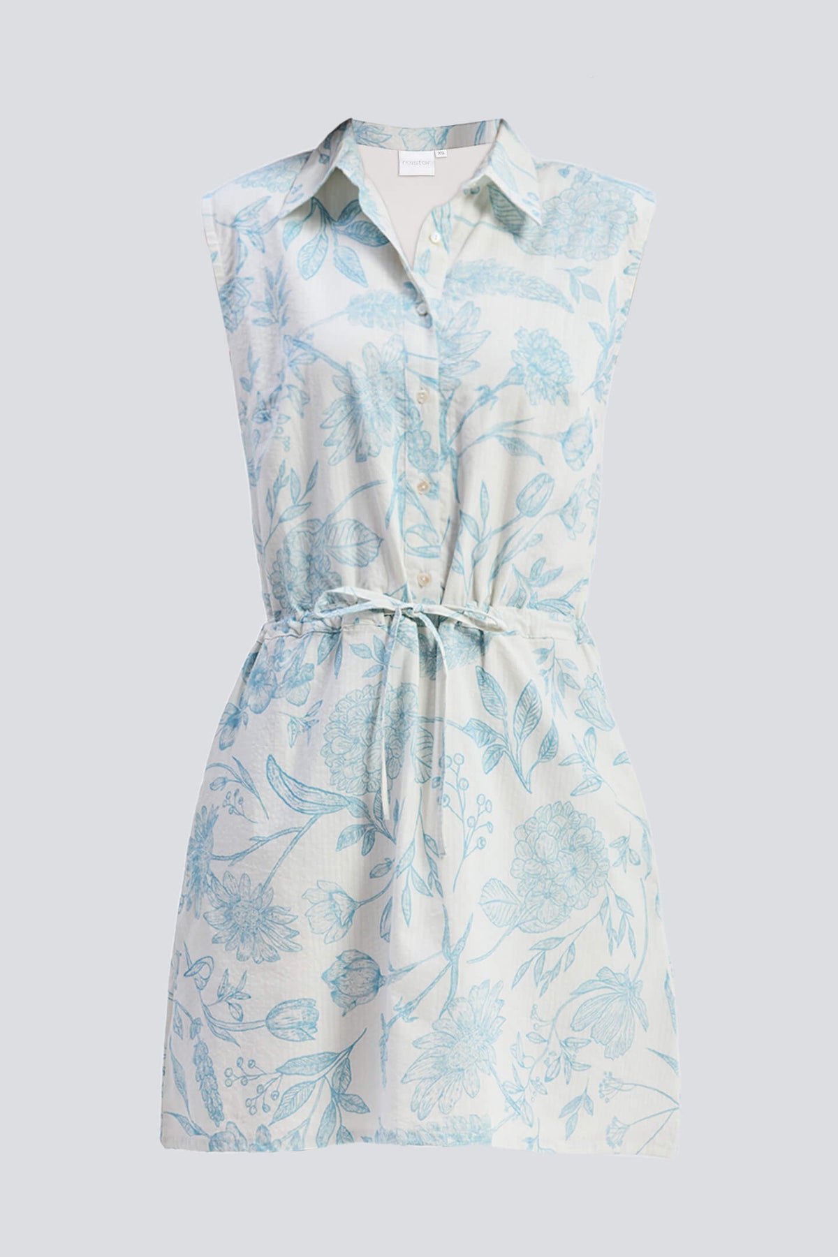 Drawstring Shirt Dress in Blue Florals Flat Lay