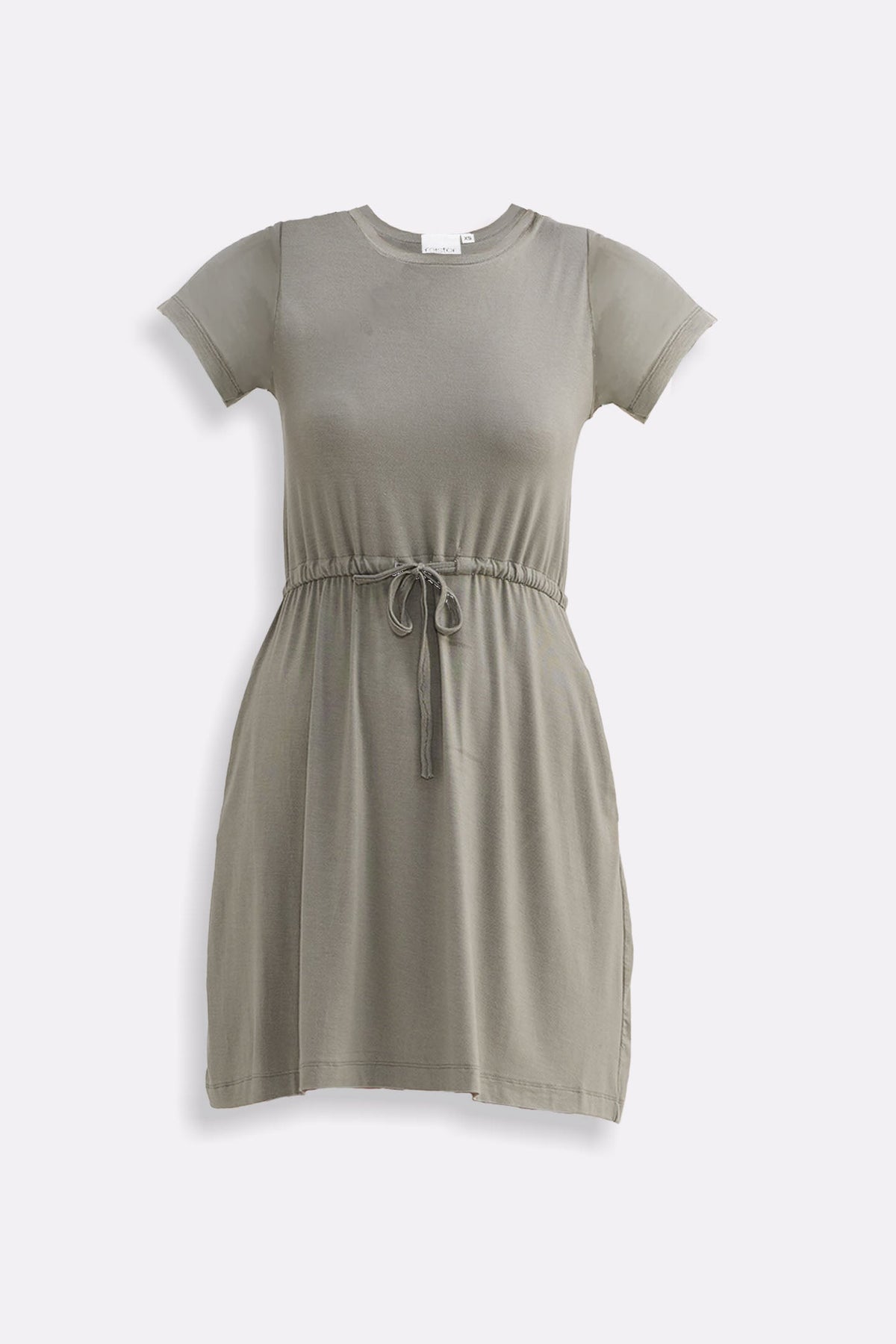 Drawstring Short T-shirt Dress in Light Olive Flat Lay