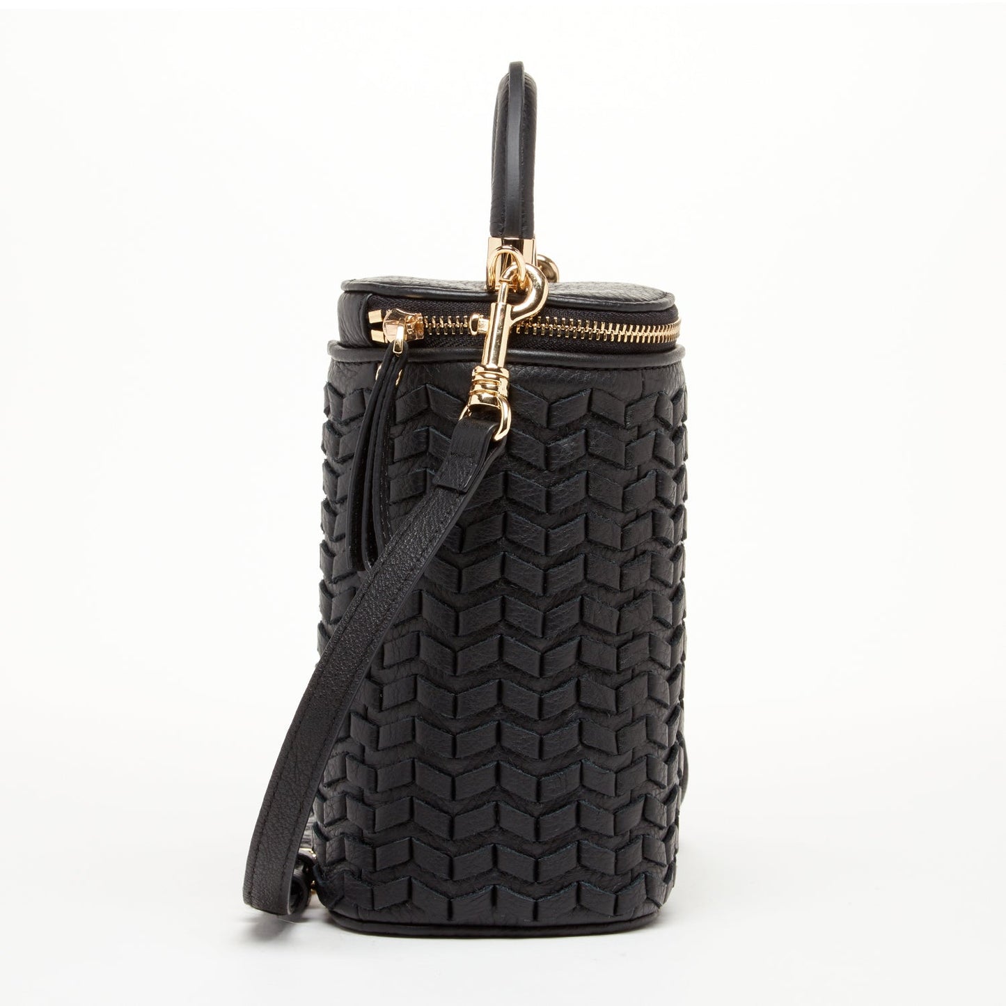 SUSU Mini Purse Leather Black Crossbody Bag Weave Small Bucket Bag Women's Handbag